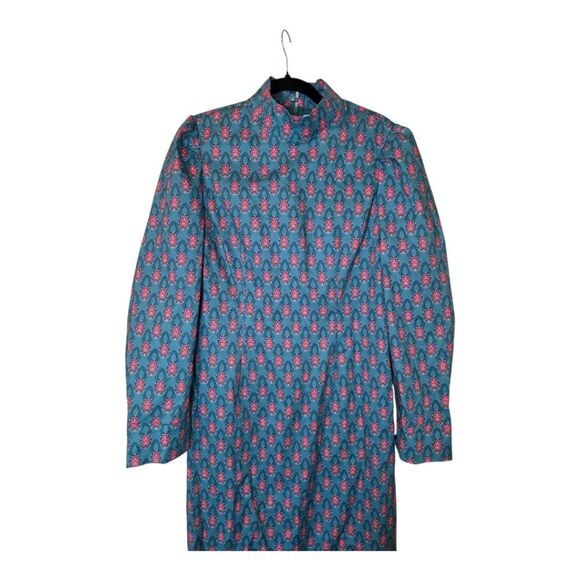TUCKERNUCK Hyacinth House Teal Red Floral Mock Neck Maris Dress - Size Medium - Picture 6 of 13